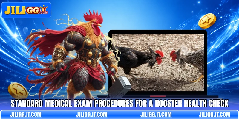 Standard medical exam procedures for a rooster health check